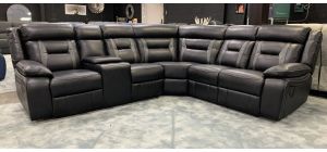Vona Black Electric Wax Finish Fabric Corner Sofa With Usb And Drinks Holders Ex-Display Showroom Model 50677