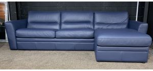 Amalfi Navy Blue RHF Leather Corner Sofa Bed With Storage Sisi Italia Semi-Aniline Ex-Display Showroom Model 50680