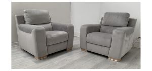 Lucca Grey Plush Velvet 1 + 1 Electric Recliner Armchairs Sisi Italia With Wooden Legs - Few Marks (see images) High Street Furniture Store Cancellation 50712