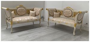 2 + 2 Louis Antique Look Gold Detail Wooden Frame Sofa Set Ex-display Showroom Model 50715