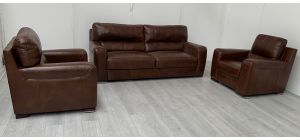 Lucca Brown Leather 4 + 1 Static Sofa Set + Electric Armchair Sisi Italia Semi-Aniline With Wooden Legs High Street Furniture Store Cancellation 50716