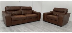 Venezia Brown Leather 3 + 1 Sofa Set Sisi Italia Semi-Aniline - Colour Faded (see images) Ex-Display Showroom Model 50717