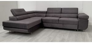 Nevada LHF Velour Fabric Grey Corner Sofabed With Storage And Adjustable Headrests And Chrome Legs - Few Scuffs (see images) Ex-Display Showroom Model 50721