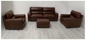 Lucca Brown Leather 3 + 1 Seater Static Sofas With Electric Armchair + Footstool Sisi Italia Semi-Aniline With Wooden Legs High Street Furniture Store Cancellation 50724