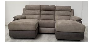 Double Chaise 3 Seater Beige Seude Fabric Sofa - Few Scuffs (see images) Ex-Display Showroom Model 50726
