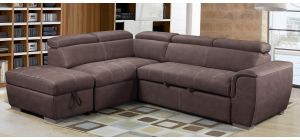 Adria LHF Corner Sofa Bed In Mushroom Fabric With Ottoman Storage And Contrasting Stitching And Adjustable Headrests