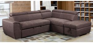 Adria RHF Corner Sofa Bed In Mushroom Fabric With Ottoman Storage And Contrasting Stitching And Adjustable Headrests