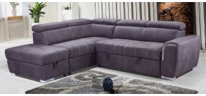 Adria LHF Corner Sofa Bed In Grey Fabric With Ottoman Storage And Contrasting Stitching And Adjustable Headrests