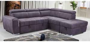 Adria RHF Corner Sofa Bed In Grey Fabric With Ottoman Storage And Contrasting Stitching And Adjustable Headrests