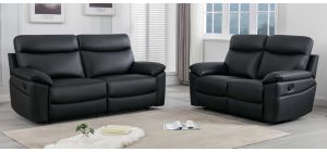 Lago 3 + 2 Black Corrected Grain Leather Manual Recliners Sofa Set