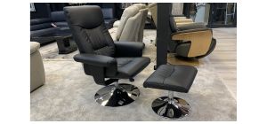 2 Stage Black Faux Leather Office Chair With Footstool And Chrome Base Ex-Display Showroom Model 50820