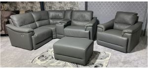 Toronto Grey Double Electric Corner Sofa With Drinks Holders And Storage + Static Chair + Footstool Ex-Display Showroom Model 50829