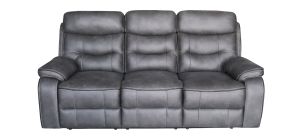 Gizelle 3 + 2 + 1 Grey Soft Hard Wearing Fabric High Back Manual Recliner Sofa Set With Contrast Piping