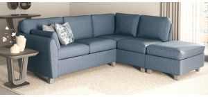 Trel Blue RHF Corner Sofa Breathable Linen Look Fabric With Solid Wooden Legs With A Limed Oak Finish