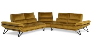 Fly 2C2 Corner Sofa Mustard Colour Aqua Clean Fabric With Chrome Legs