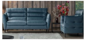 Cabrini 3 + 2 Blue Semi-Analine Leather Sofa Set With Wooden Legs