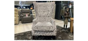 Grey Patterned Fabric Throne Chair With Wooden Legs