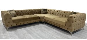 Sandringham Brown 2C2 Fabric Corner Sofa With Chrome Legs Ex-Display Showroom Model 51004