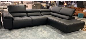 Blossom Black Rhf Electric Recliner Corner Semi-Aniline New Trend With Adjustable Headrests And Chrome Legs - Ex-Display Showroom Model 51018