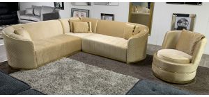 Fendi 2C2 Beige Corner Sofa With Gold Trim And Swivel Armchair - Ex-Display Showroom Model 51027