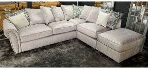 Flair Grey Scatter Back Fabric Corner Sofa With Studded Arms And Chrome Legs Ex-Display Showroom Model 51045