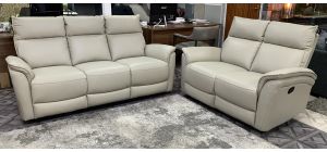 Zora 3 + 2 Manual Recliners Pearl Grey Corrected Grain Leather Ex-Display Showroom Model 51088
