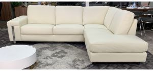 Eghoist Cream RHF Semi-Aniline Leather Corner Sofa With Chrome Legs