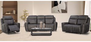 Carlo 3 + 2 Charcoal Grey Soft Touch Hard Wearing Fabric Electric Recliner Set With Usb And Contrast Stitching