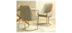 Enris Cream And Gold Plush Velvet Fabric Dining Chair With Metal Legs