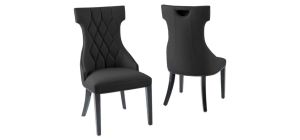 Tremiti Pair Of Black Leather Quilted Dining Chairs With Black Lacquer Legs And Details