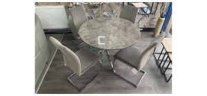 Tokyo Round Stone Effect Dining Table And 4 Velvet Fabric Quilted Grey Chairs (w42cm d55cm h95cm)