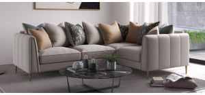 Harlow Glamourous Design Beige Rhf Fabric Corner Sofa Featuring Metal Trim Detail And Scatter Back
