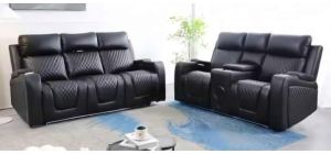 Relax 3 + 2 Black Endurance Fabric Electric Recliner Media Sofas With Speakers USC Drinks Holders And Reading Light Wireless Charger