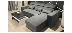 Lukas Grey Right Hand Fabric Corner Sofa Bed With Storage And Chrome Legs