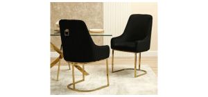 Enris Black And Gold Plush Velvet Fabric Dining Chair With Metal Legs
