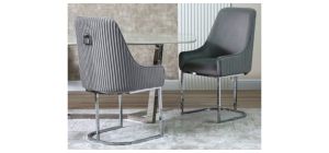 Enris Grey And Silver Plush Velvet Fabric Dining Chair With Metal Legs
