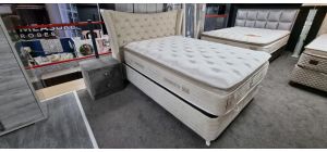 Lincolin Bed Set Double 4FT6 White Fabric Quality Fiber And Hypersoft Foam With Ottoman Storage Ex-Display Showroom Model