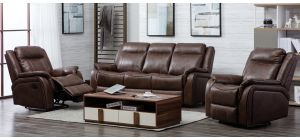 Hampshire Tan Leathaire 3 + 1 + 1 Sofa Set Manual Recliner