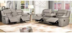Fedra 3 + 2 Grey Fabric Maunal Recliner Sofas With Drinks Holders