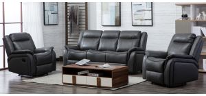 Hampshire Grey Leathaire 3 + 1 + 1 Sofa Set Manual Recliner