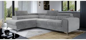 Laura Lhf Grey Plush Velvet Corner Sofa Bed With Chrome Legs And Adjustable Headrests