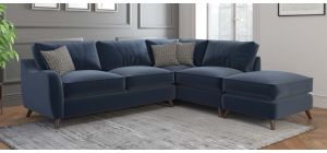 Varley Rhf Navy Corner Sofa Combined With Soft Touch Velvet Fabric And Wooden Legs