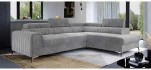 Laura Rhf Grey Plush Velvet Corner Sofa Bed With Chrome Legs And Adjustable Headrests