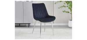 Pair Of Black Quilted Front Plush Fabric Chairs With Chrome Legs