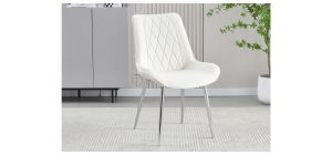 Pair Of White Quilted Front Plush Fabric Chairs With Chrome Legs