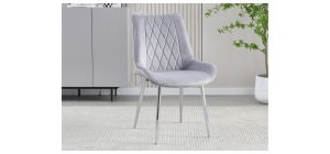 Pair Of Grey Quilted Front Plush Fabric Chairs With Chrome Legs