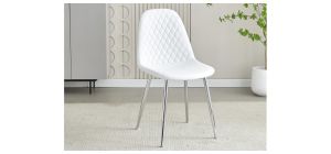 Pair Of White Faux Leather Quilted Front Dining Chairs With Chrome Legs