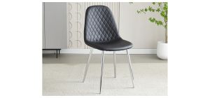 Pair Of Black Faux Leather Quilted Front Dining Chairs With Chrome Legs