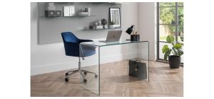 Kahlo Velvet Swivel Office Chair - Blue & Chrome - Blue Velvet