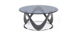 Anna Circular Coffee Table Grey Gloss with Tinted Glass Top and Polished Ring